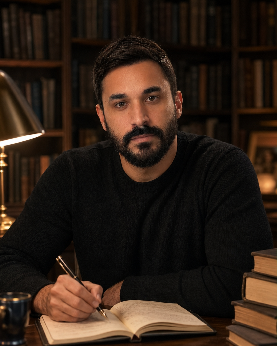Retrato del autor Adolfo Failach en su espacio de escritura.